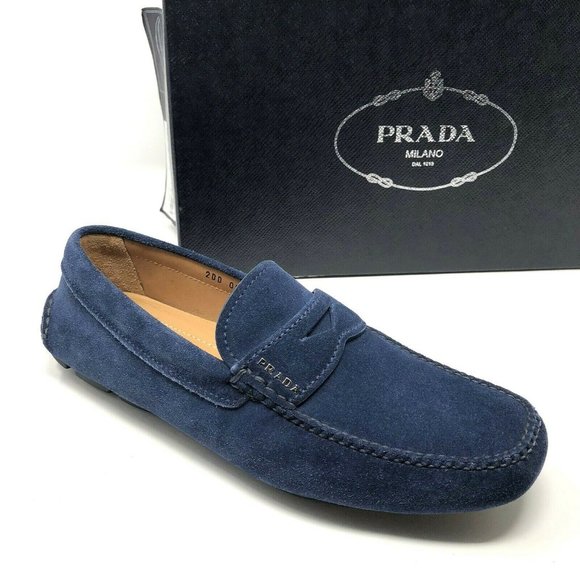 prada blue loafers